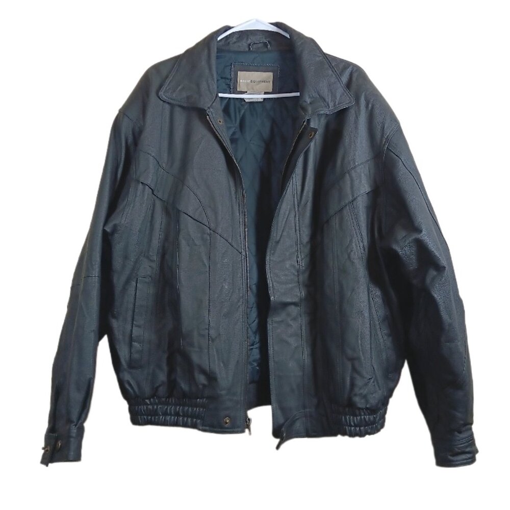 Basic Equipment Leather Bomber Jacket Mens Large Zip Winter Coat Aviator Pilot